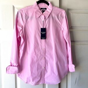 Chaps Button Down Blouse, Pink with White Pinstripes, Women’s Medium NWT